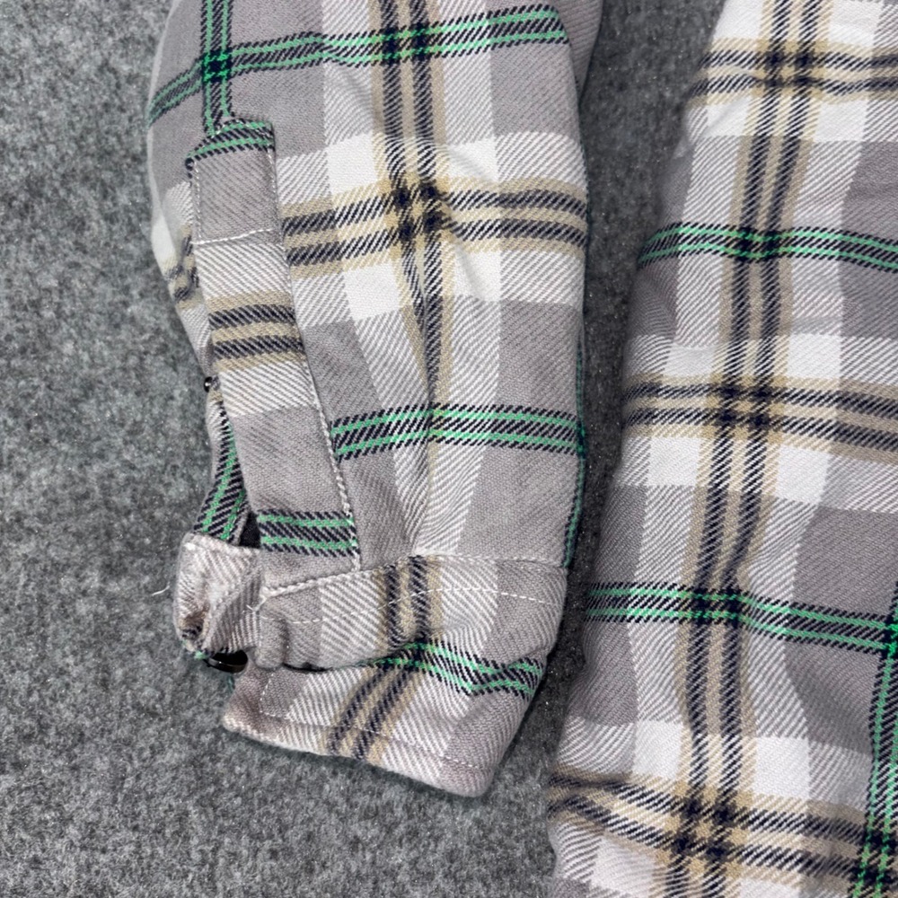 LRG Flannel Shirt Jacket Mens 3XL Grey Green Plaid Sherpa Lined Button Up Heavy - Picture 6 of 11
